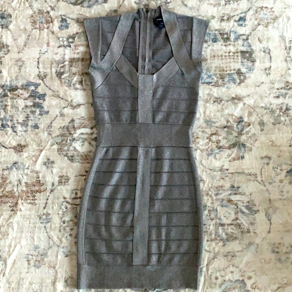 French Connection body con fitted silver/ grey sz US 4 EU 38 zip up dress